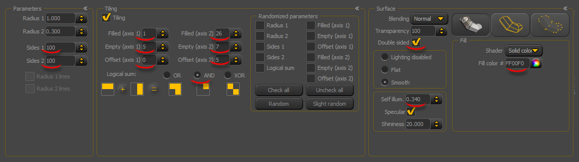 Esquimo 3D - Torus parameters settings